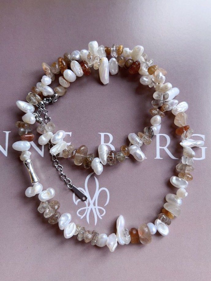 #PN545 Gentle Brown |Freshwater Pearl Necklace |Rutilated Quartz |Baroque Pearl