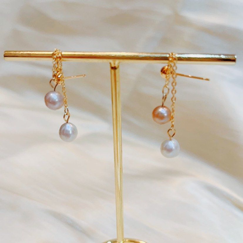[Free Shipping] Genuine Freshwater Pearl Earrings White & Purple Pearls on Chains