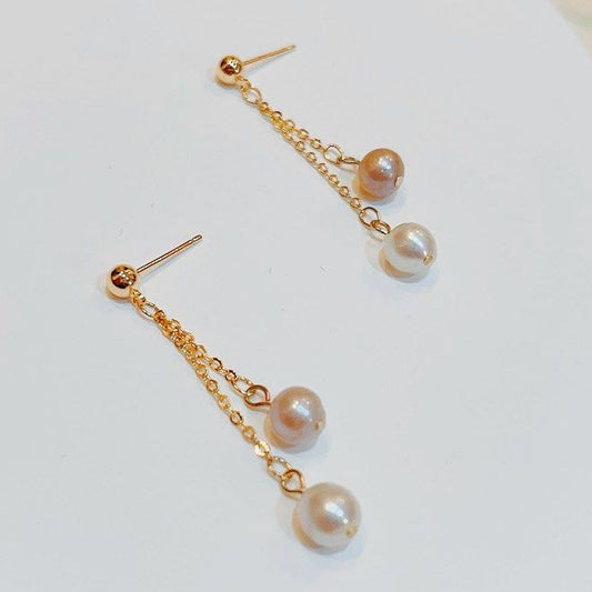 [Free Shipping] Genuine Freshwater Pearl Earrings White & Purple Pearls on Chains