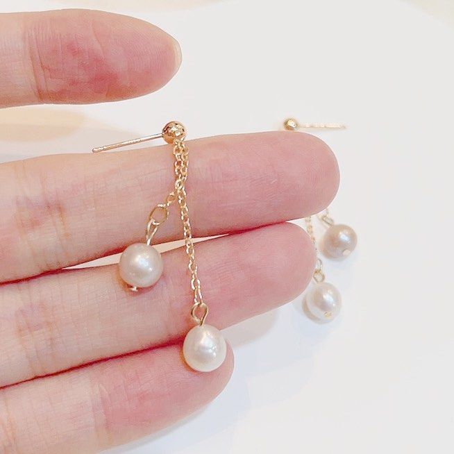 [Free Shipping] Genuine Freshwater Pearl Earrings White & Purple Pearls on Chains