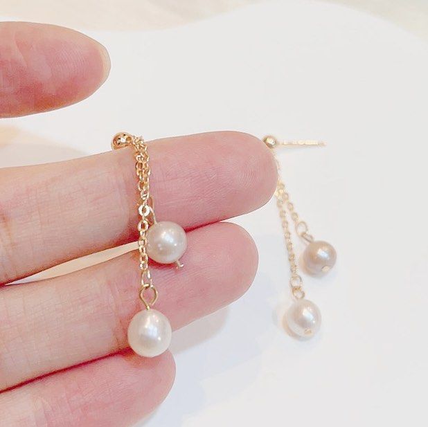 [Free Shipping] Genuine Freshwater Pearl Earrings White & Purple Pearls on Chains