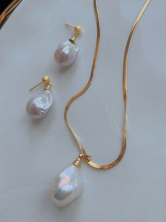 Genuine Freshwater Pearl Necklace & Earrings Set |Big Irregular Shaped Baroque Pearls|Excellent Luster
