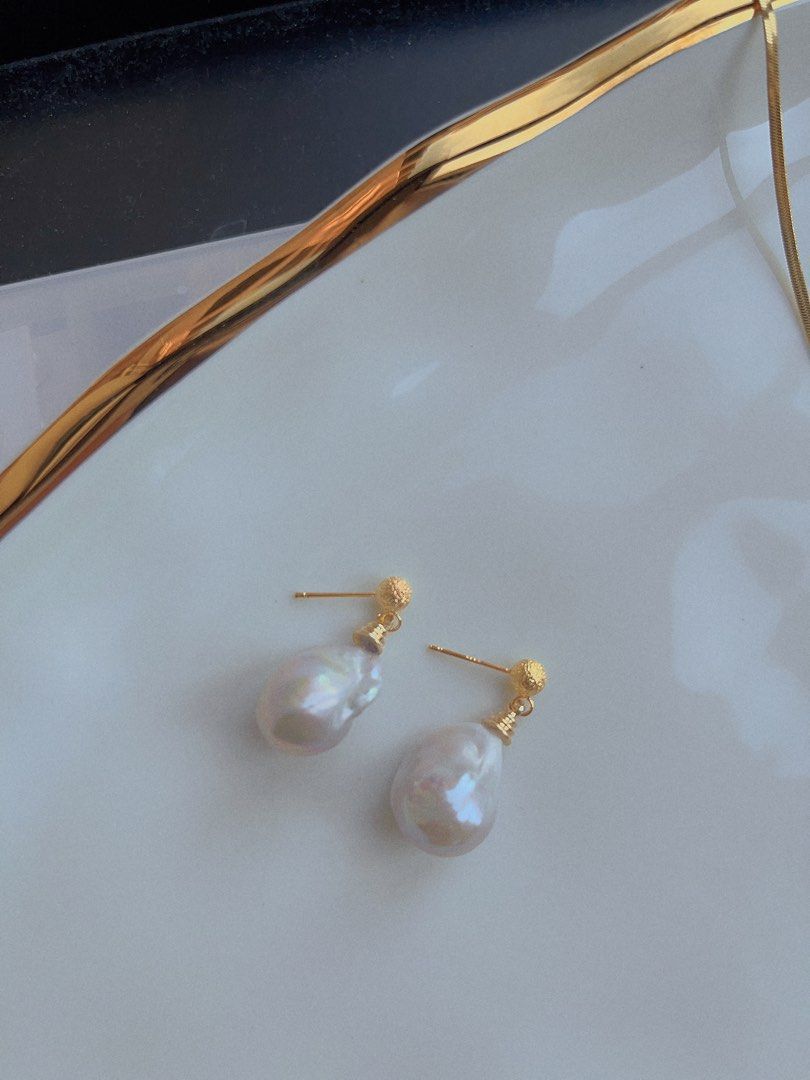 Genuine Freshwater Pearl Necklace & Earrings Set |Big Irregular Shaped Baroque Pearls|Excellent Luster