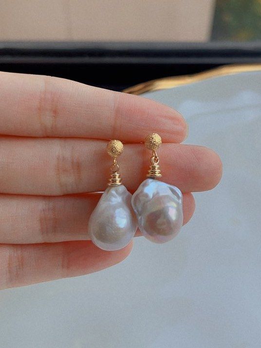 Genuine Freshwater Pearl Necklace & Earrings Set |Big Irregular Shaped Baroque Pearls|Excellent Luster