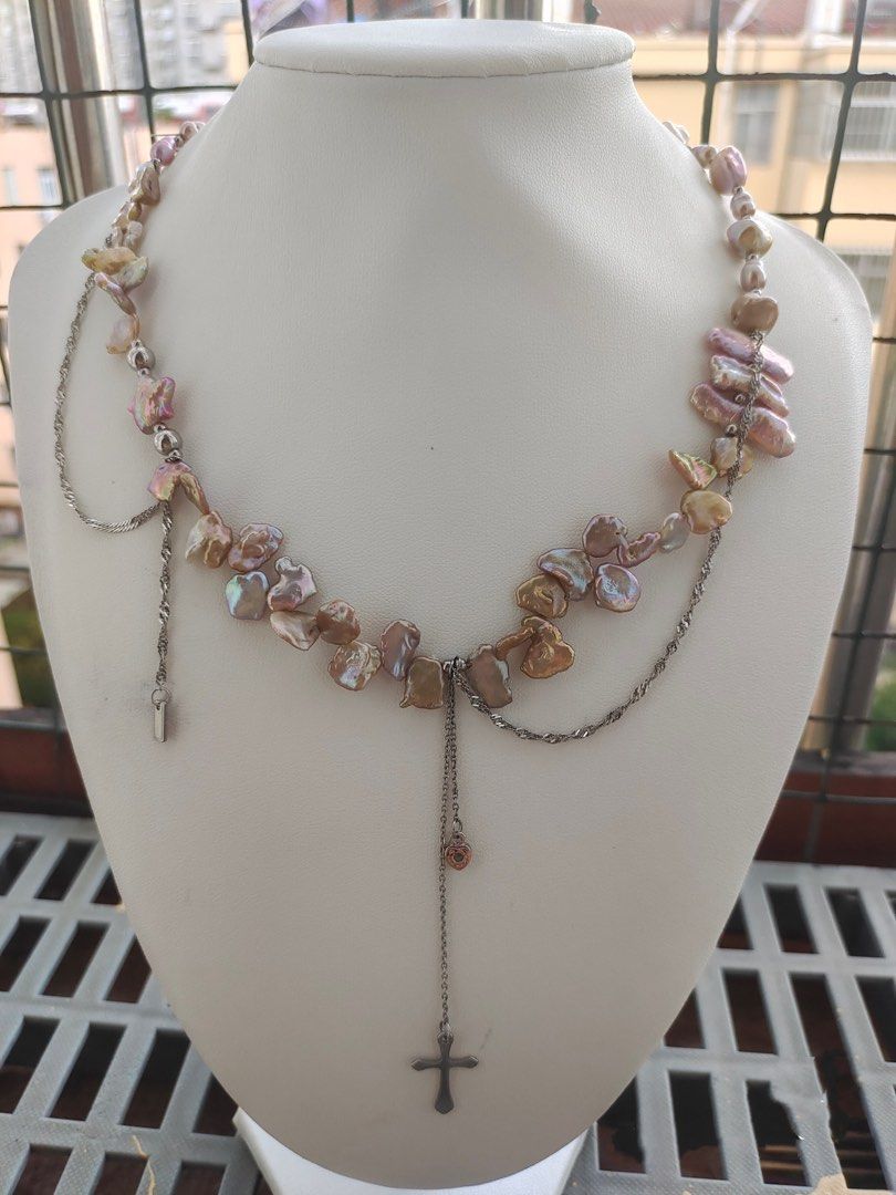 #PN576 Original Design| Handmade| Gilt Shiny Purple Petals Pearl Necklace |Baroque Pearl|Tassel