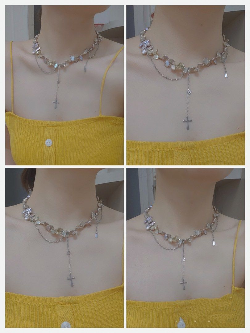 #PN576 Original Design| Handmade| Gilt Shiny Purple Petals Pearl Necklace |Baroque Pearl|Tassel