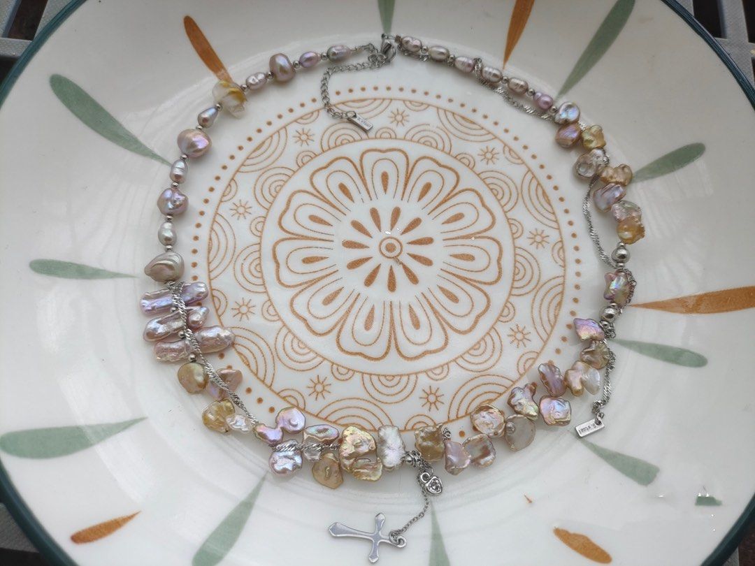 #PN576 Original Design| Handmade| Gilt Shiny Purple Petals Pearl Necklace |Baroque Pearl|Tassel