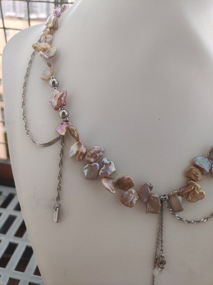 #PN576 Original Design| Handmade| Gilt Shiny Purple Petals Pearl Necklace |Baroque Pearl|Tassel