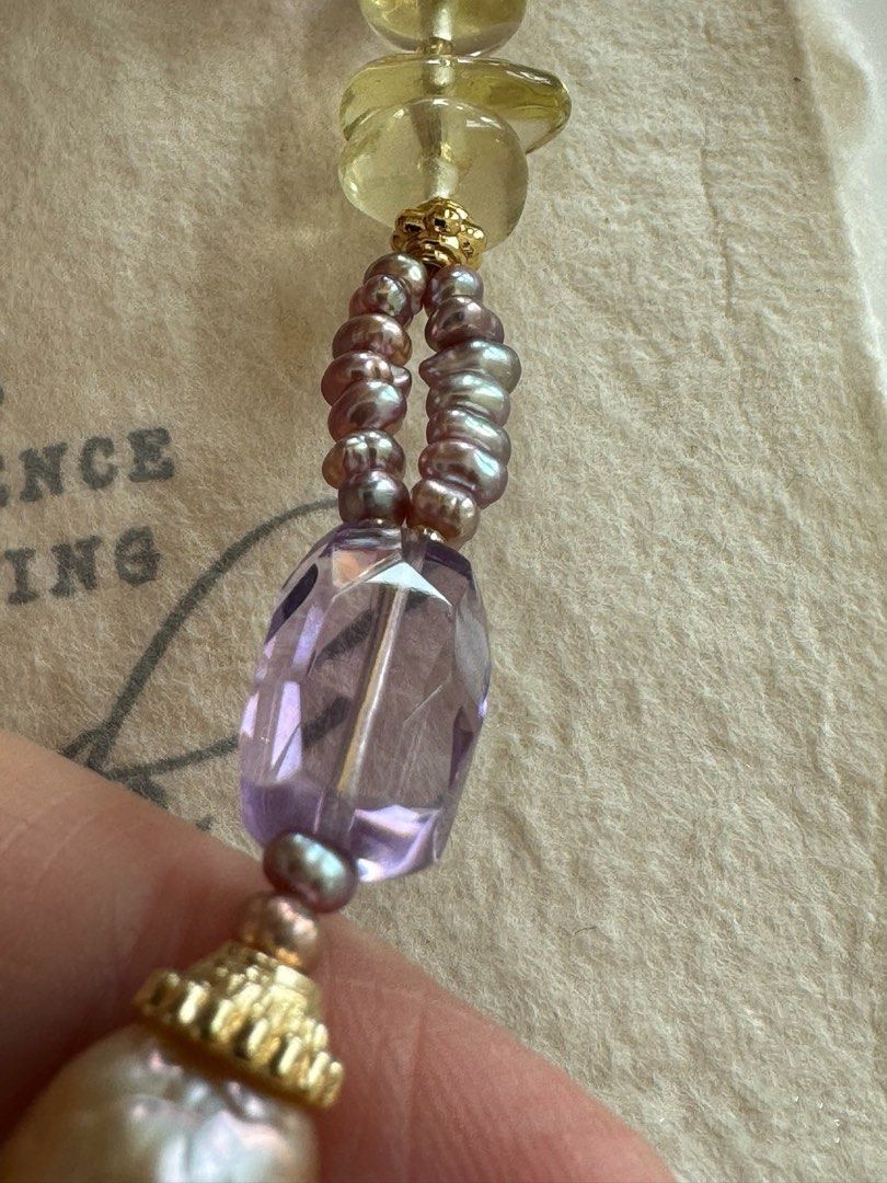 #PN493 Glamorous Sparkle| Freshwater Pearl Necklace | Purple Quartz | Removable Pendant | Big Baroque Pearl | Lute Shaped Pearl | Lustrous