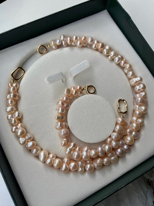 #PN509 [Clearance Sale] Golden Peanut |Freshwater Pearl Necklace & Bracelet Set|Peanut Shaped Pearl |Natural Colours & Shapes|Superb Lustre|Strong Presence
