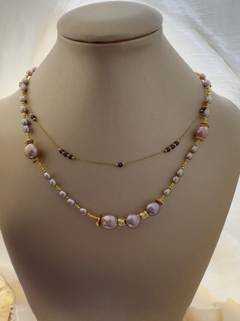 #PN451 Golden Purple |Freshwater Pearl Necklace |Wrinkled Baroque Pearl |Edison Pearl|Lustrous