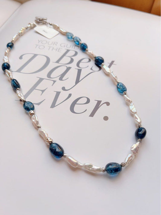 #PN505 Gothic Glamour | Freshwater Pearl Necklace | London Blue Aquamarine | Baroque Pearl