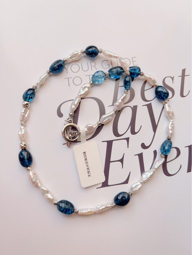 #PN505 Gothic Glamour | Freshwater Pearl Necklace | London Blue Aquamarine | Baroque Pearl