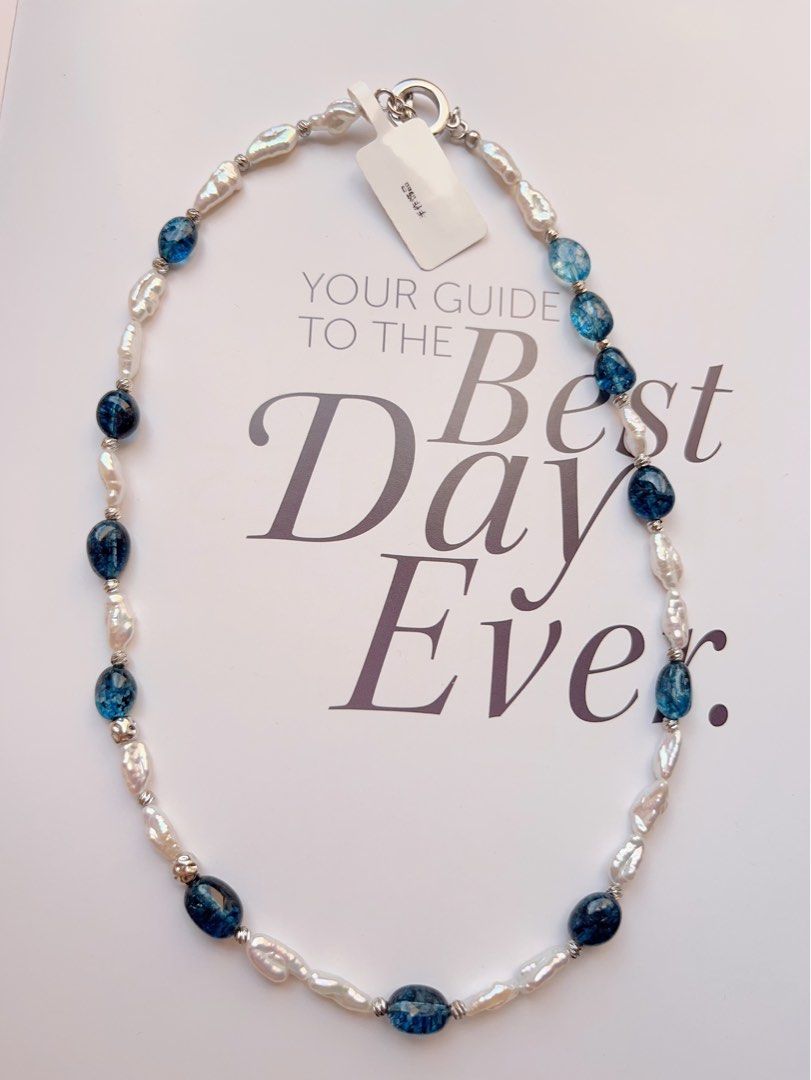#PN505 Gothic Glamour | Freshwater Pearl Necklace | London Blue Aquamarine | Baroque Pearl