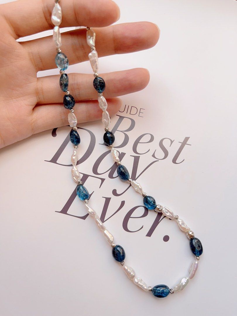 #PN505 Gothic Glamour | Freshwater Pearl Necklace | London Blue Aquamarine | Baroque Pearl