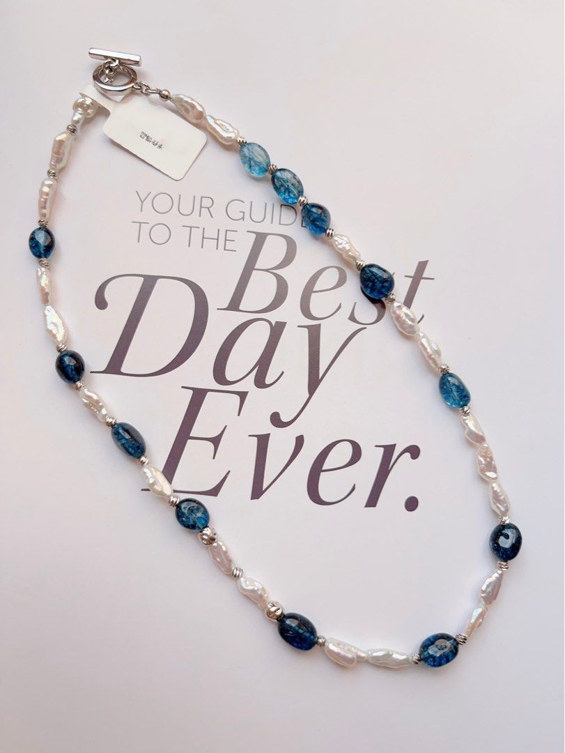 #PN505 Gothic Glamour | Freshwater Pearl Necklace | London Blue Aquamarine | Baroque Pearl