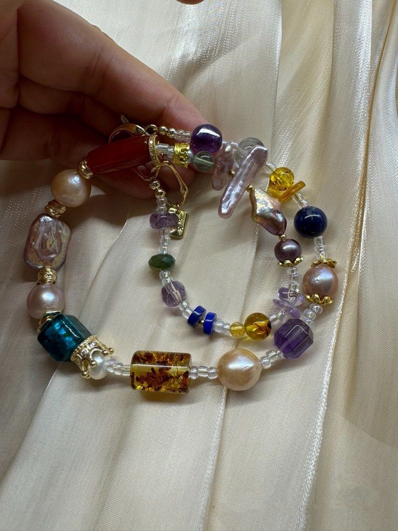 #PN443 Grand Romance|Freshwater Pearl Necklace |Amber|Purple Quartz |Stick Pearl|Irregular Shapes |Red Agate|Lapis Lazuli