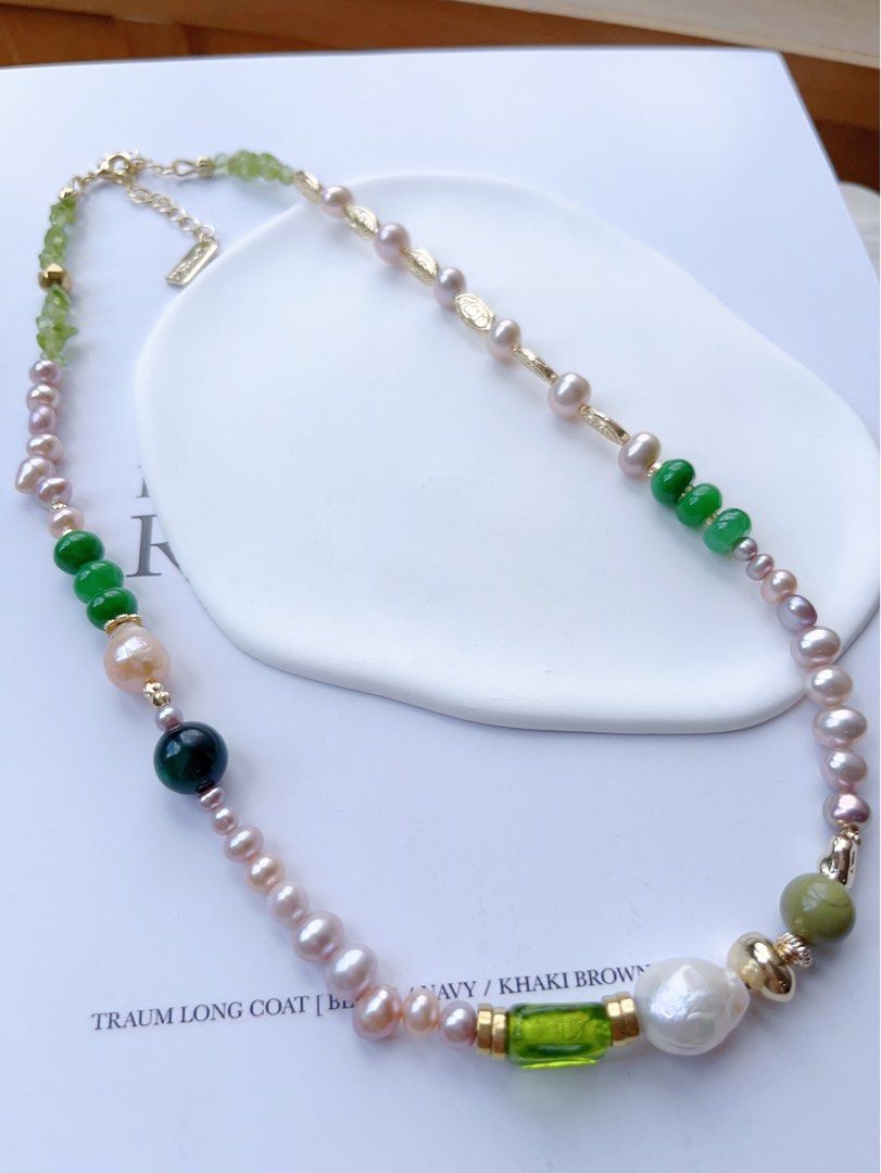 #PN544 [Sale] Grasslands | Freshwater Pearl Necklace |Jade|Malachite|Peridot|Baroque Pearl