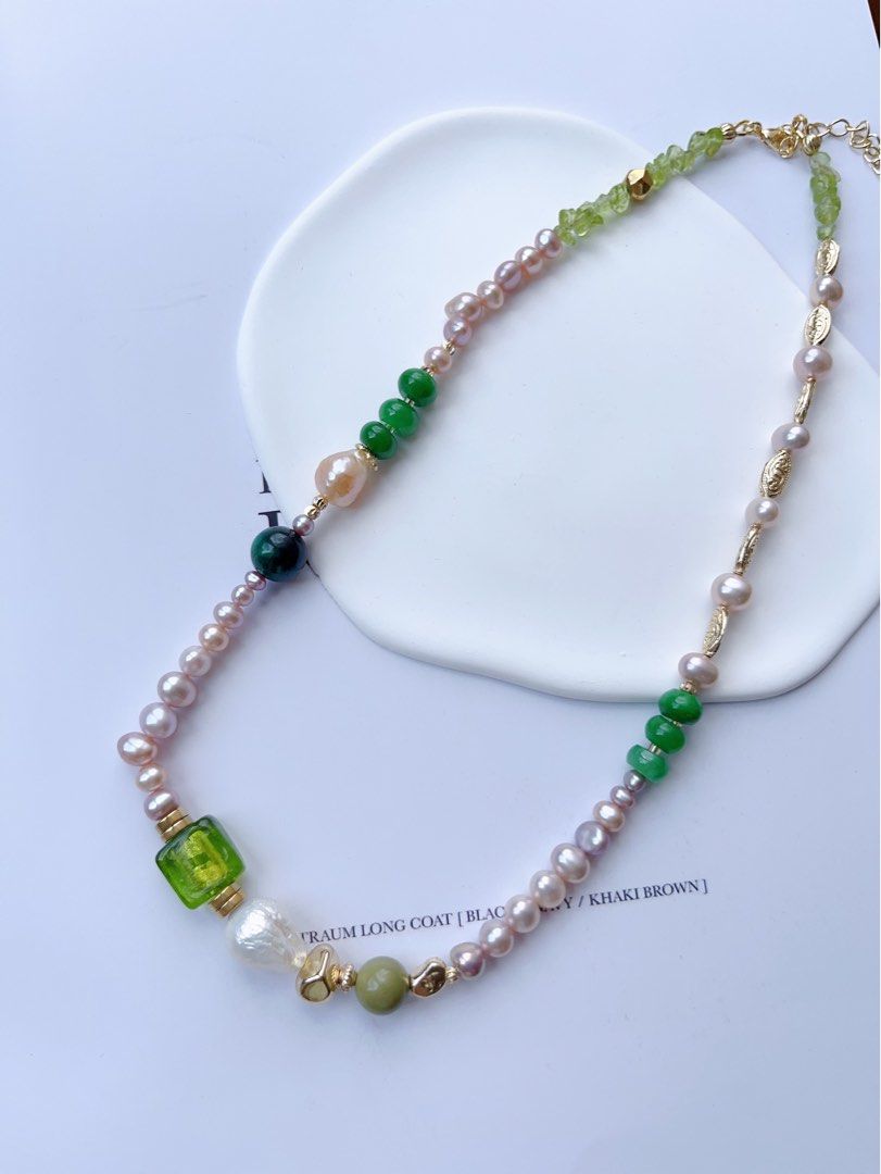 #PN544 [Sale] Grasslands | Freshwater Pearl Necklace |Jade|Malachite|Peridot|Baroque Pearl