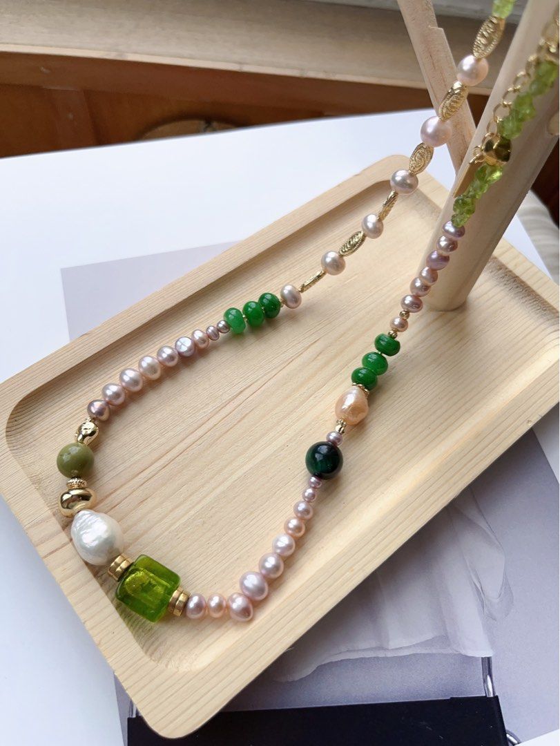 #PN544 [Sale] Grasslands | Freshwater Pearl Necklace |Jade|Malachite|Peridot|Baroque Pearl