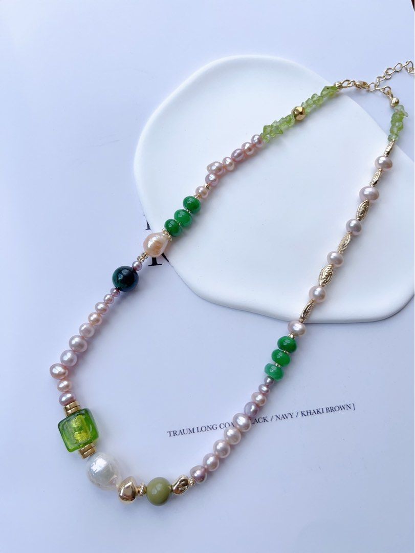 #PN544 [Sale] Grasslands | Freshwater Pearl Necklace |Jade|Malachite|Peridot|Baroque Pearl