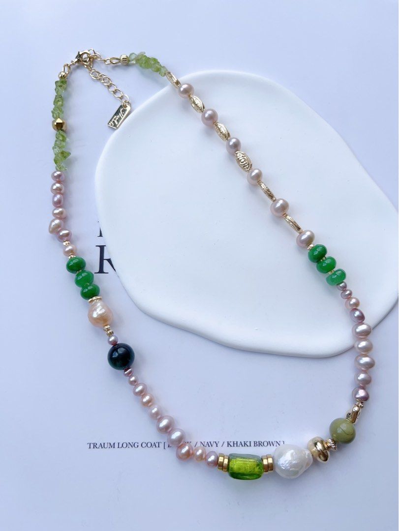 #PN544 [Sale] Grasslands | Freshwater Pearl Necklace |Jade|Malachite|Peridot|Baroque Pearl