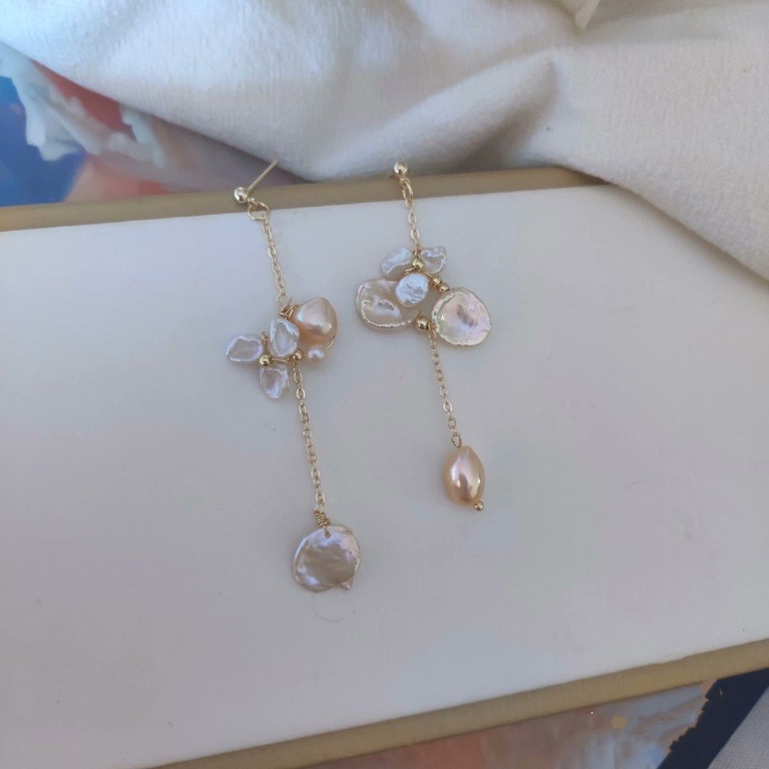 Handmade Design| Freshwater Pearl Earrings | Lustrous Petal Pearl | Dangling Designs