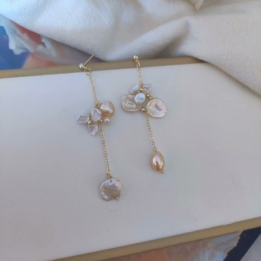 Handmade Design| Freshwater Pearl Earrings | Lustrous Petal Pearl | Dangling Designs