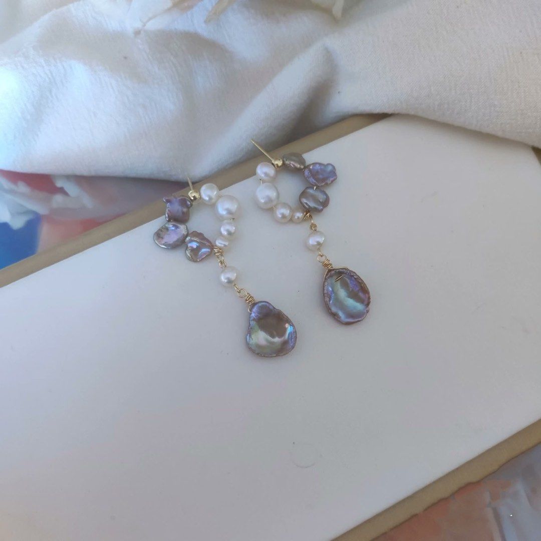 Handmade Design| Freshwater Pearl Earrings | Lustrous Petal Pearl | Dangling Designs