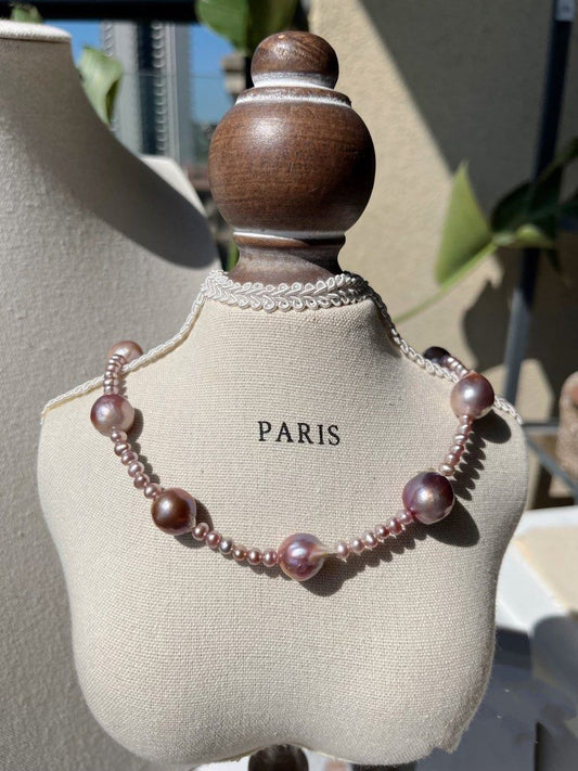 Handmade |Original Design | Purple Majesty | Freshwater Pearl Necklace |Baroque Pearl |Baby & Big Pearl Mixed|Purple