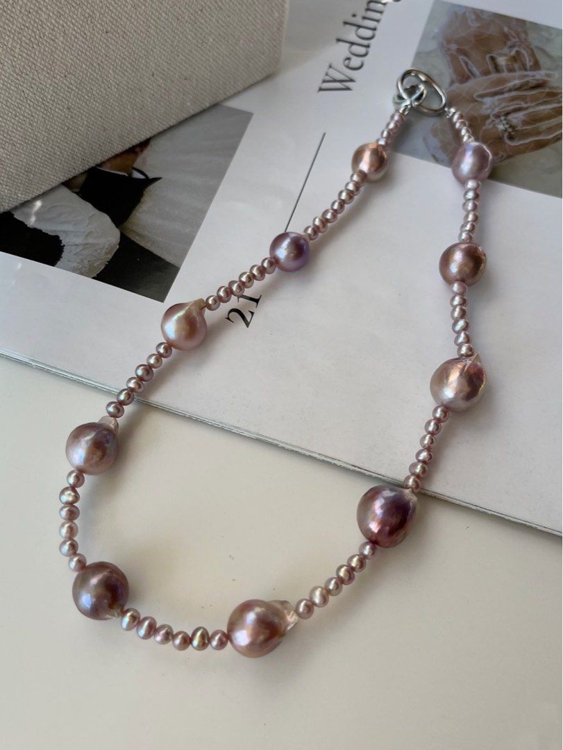 Handmade |Original Design | Purple Majesty | Freshwater Pearl Necklace |Baroque Pearl |Baby & Big Pearl Mixed|Purple