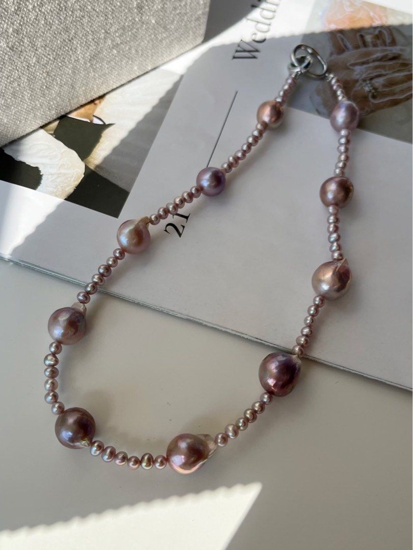 Handmade |Original Design | Purple Majesty | Freshwater Pearl Necklace |Baroque Pearl |Baby & Big Pearl Mixed|Purple