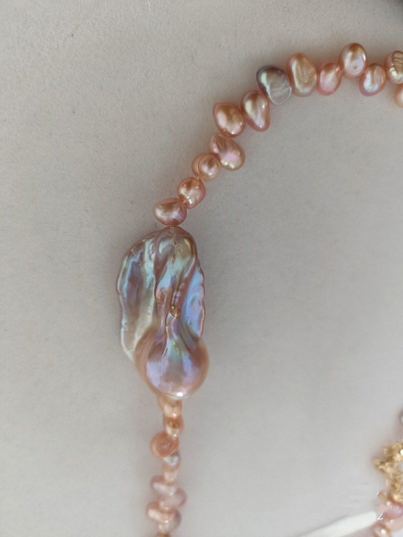 #PN573 Handmade Original Design Freshwater Baroque Pearl Necklace |Big Baroque Pearl 35mm|Champagne-Purple Colour |Superb Lustre