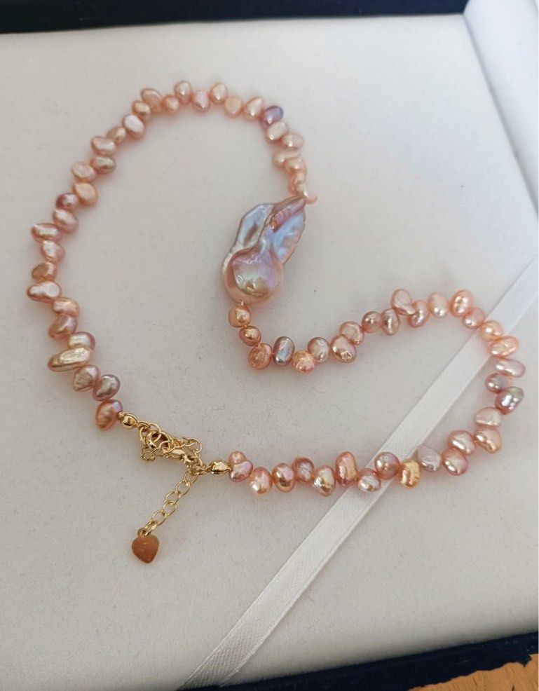 #PN573 Handmade Original Design Freshwater Baroque Pearl Necklace |Big Baroque Pearl 35mm|Champagne-Purple Colour |Superb Lustre