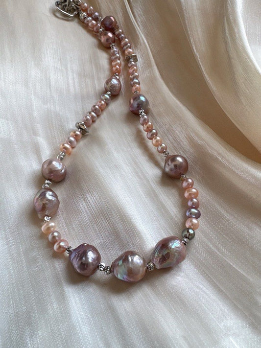 #PN497 Luxe Minimal| Freshwater Pearl Necklace | Lustrous Big Baroque | Wrinkled Pearl | Mixed Sizes