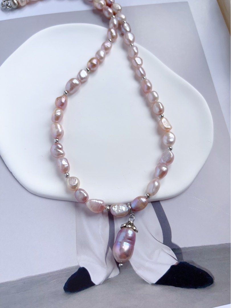 #PN559 [Luxurious Baroque] Freshwater Pearl Necklace |Baroque Pearl |Gourd Pearl Pendant |Deep & Light Purple Shades