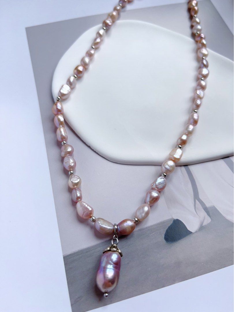 #PN559 [Luxurious Baroque] Freshwater Pearl Necklace |Baroque Pearl |Gourd Pearl Pendant |Deep & Light Purple Shades