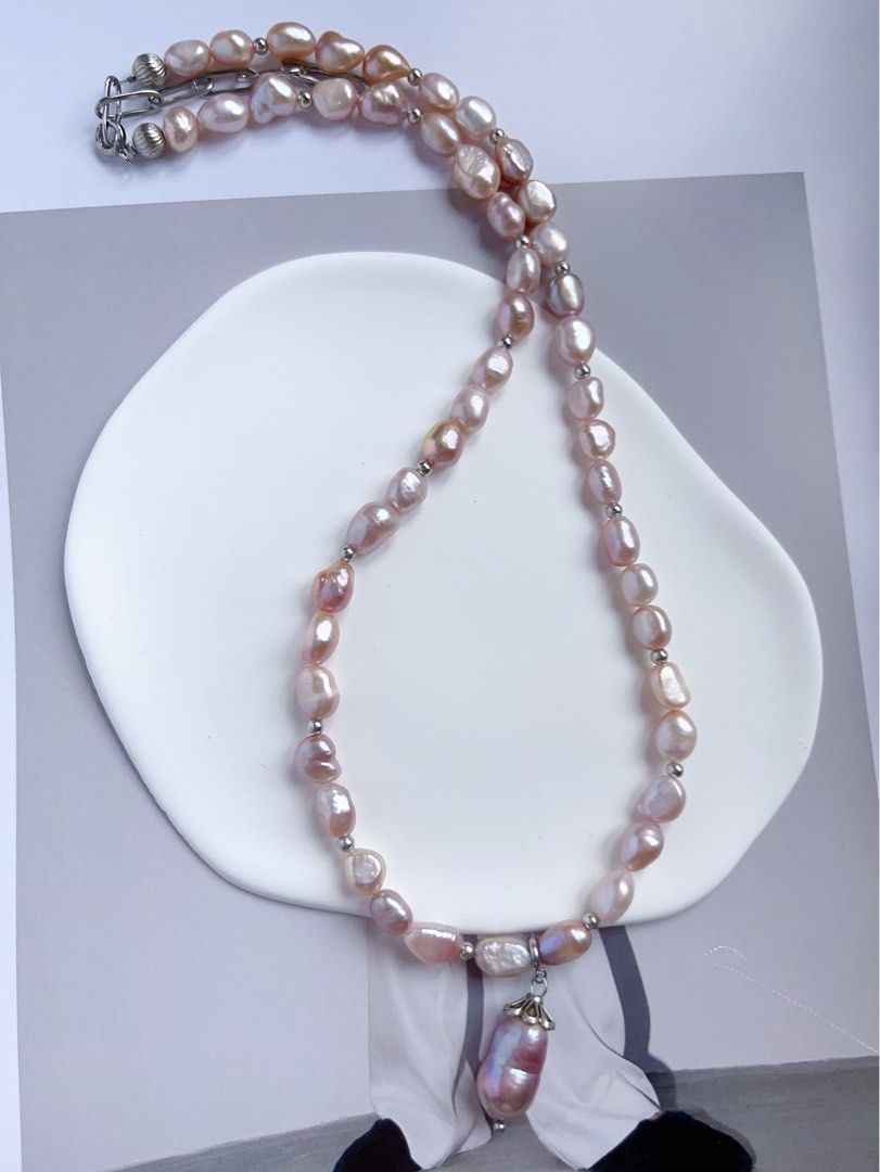 #PN559 [Luxurious Baroque] Freshwater Pearl Necklace |Baroque Pearl |Gourd Pearl Pendant |Deep & Light Purple Shades