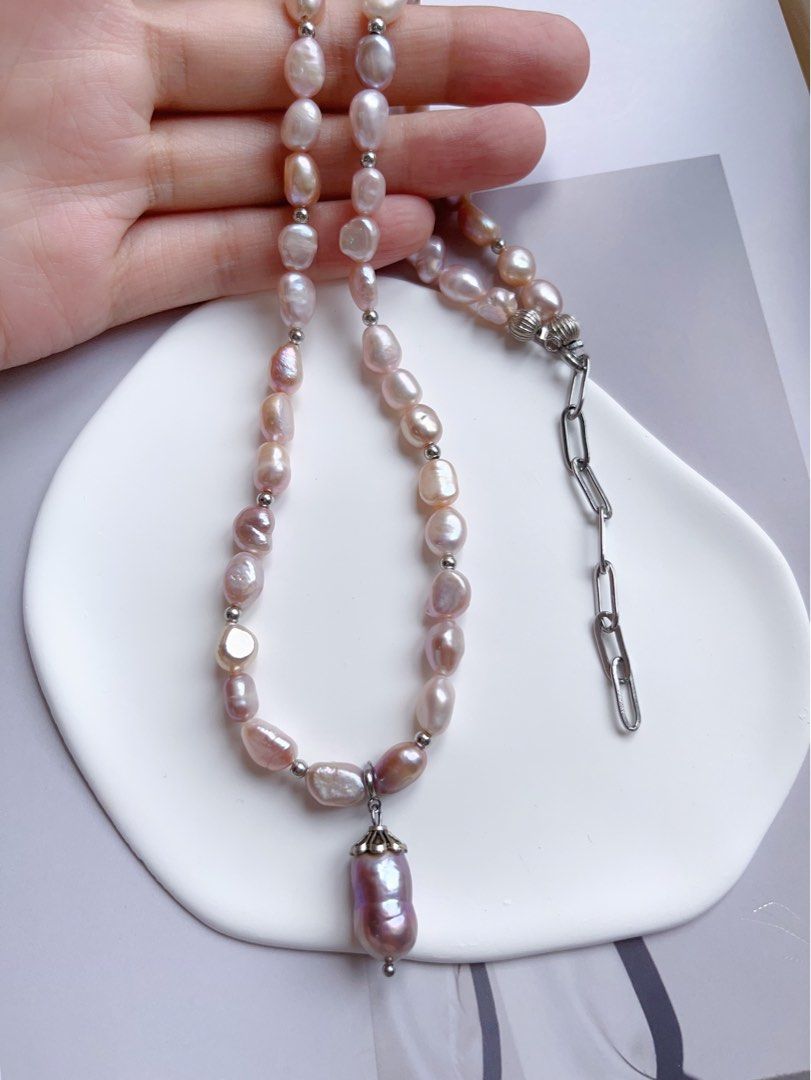 #PN559 [Luxurious Baroque] Freshwater Pearl Necklace |Baroque Pearl |Gourd Pearl Pendant |Deep & Light Purple Shades