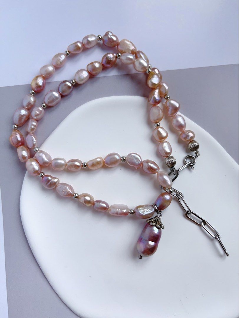 #PN559 [Luxurious Baroque] Freshwater Pearl Necklace |Baroque Pearl |Gourd Pearl Pendant |Deep & Light Purple Shades
