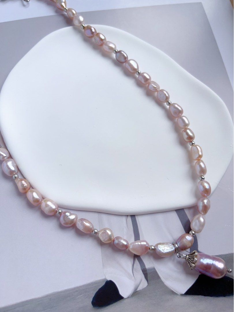 #PN559 [Luxurious Baroque] Freshwater Pearl Necklace |Baroque Pearl |Gourd Pearl Pendant |Deep & Light Purple Shades