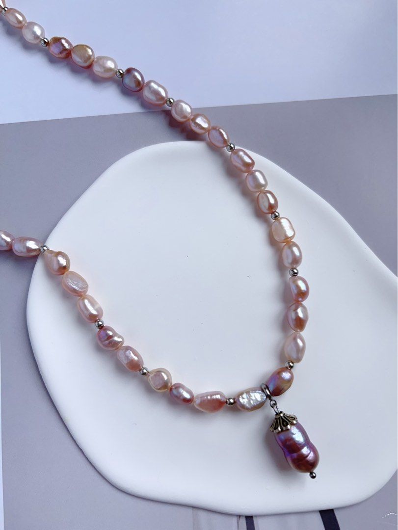 #PN559 [Luxurious Baroque] Freshwater Pearl Necklace |Baroque Pearl |Gourd Pearl Pendant |Deep & Light Purple Shades