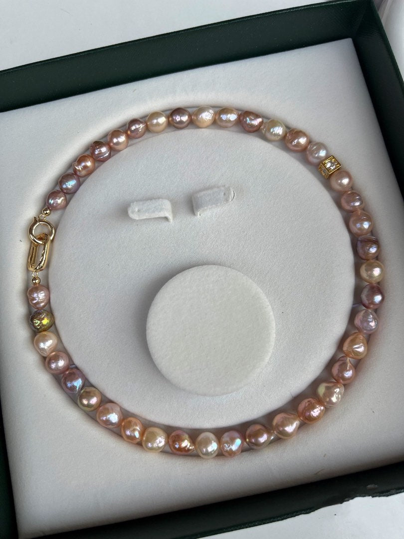 #PN468 [Clearance Sale] Mixed Coloured Wrinkled Freshwater Baroque Pearl Necklace |10mm|Free Delivery|Minimalist