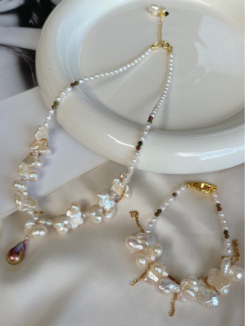 #PN02 Freshwater Pearl Necklace & Bracelet |”Butterfly & Its Package” |Metallic Pearl Pendant