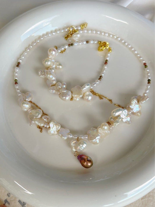 #PN02 Freshwater Pearl Necklace & Bracelet |”Butterfly & Its Package” |Metallic Pearl Pendant