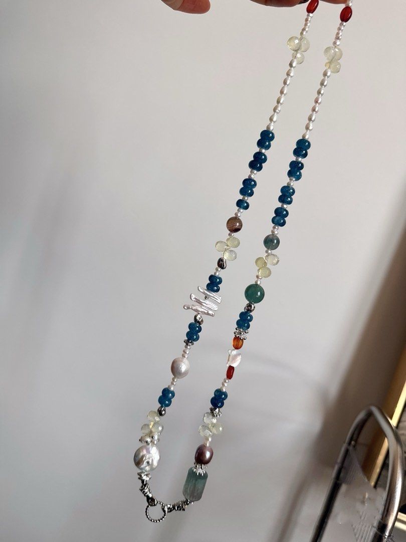 #PN03 [Floral Series] Natural Harmony |Freshwater Pearl Necklace |Long 66cm|Aquamarine Abacus| Fluorite |Opal|Green Strawberry |Baroque Pearl |Kitty MOP