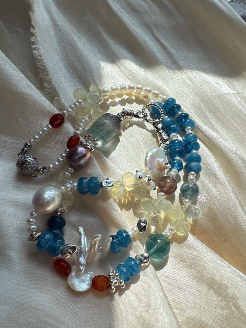 #PN03 [Floral Series] Natural Harmony |Freshwater Pearl Necklace |Long 66cm|Aquamarine Abacus| Fluorite |Opal|Green Strawberry |Baroque Pearl |Kitty MOP