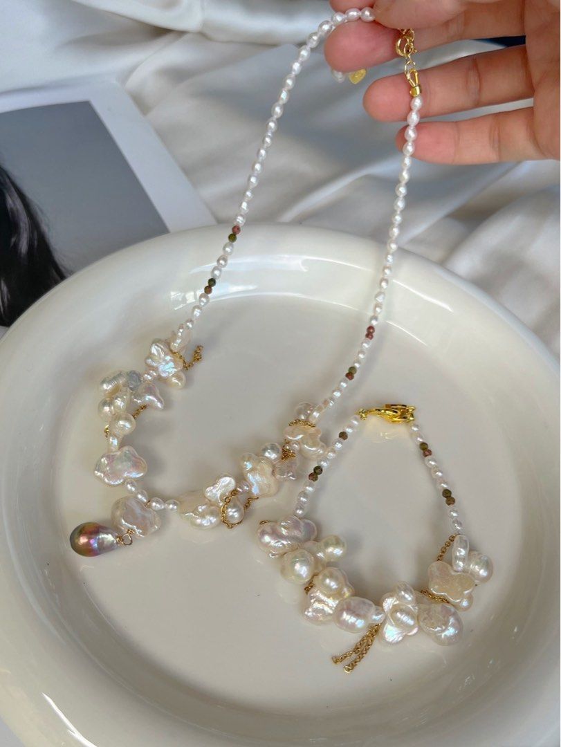 #PN02 Freshwater Pearl Necklace & Bracelet |”Butterfly & Its Package” |Metallic Pearl Pendant
