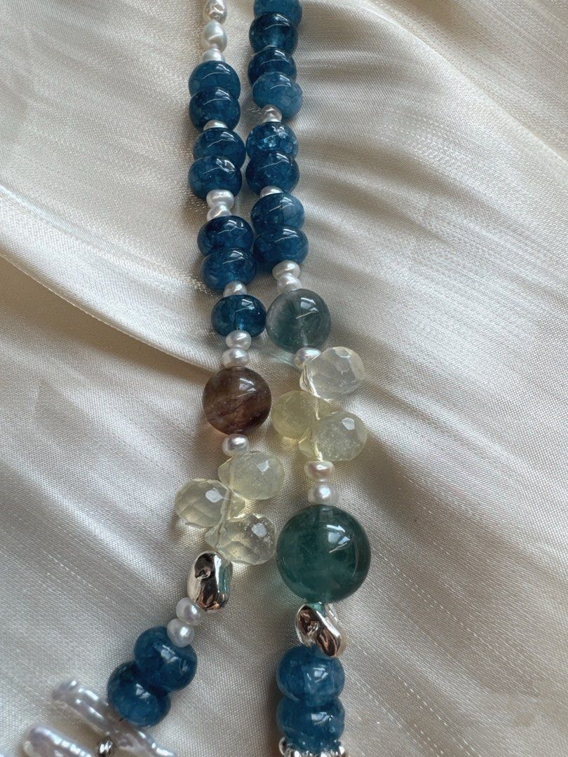 #PN03 [Floral Series] Natural Harmony |Freshwater Pearl Necklace |Long 66cm|Aquamarine Abacus| Fluorite |Opal|Green Strawberry |Baroque Pearl |Kitty MOP