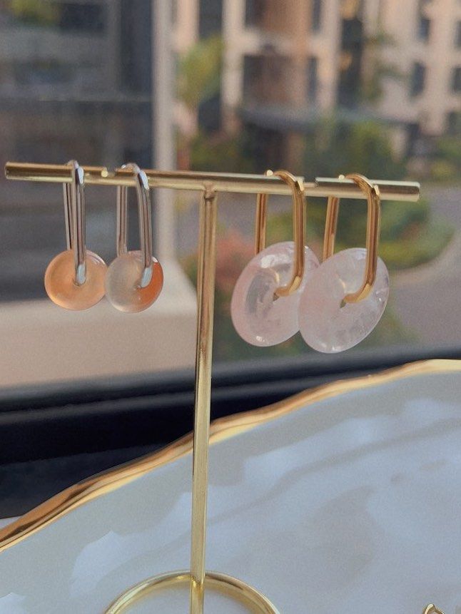 Peace Buckle Hook Earrings |Rose Quartz |Peach Agate|White Agate